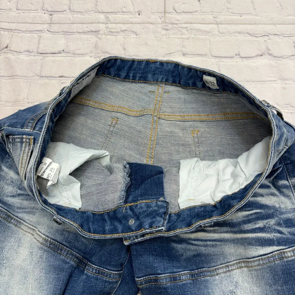 Smoke Rise Men Slim Distressed Jeans Size 38x32 Blue Denim C132 -27